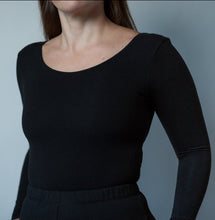 Load image into Gallery viewer, Long Sleeve Bodysuit with built in shelf Bra, low scoop back, scoop neck
